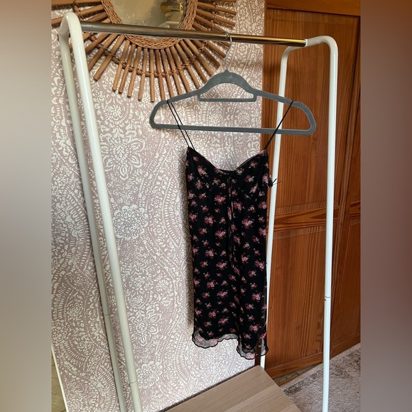 Forever 21 Dresses & Skirts - Forever21 Black and Pink Floral Mesh Spaghetti Strap Tank Mini Dress